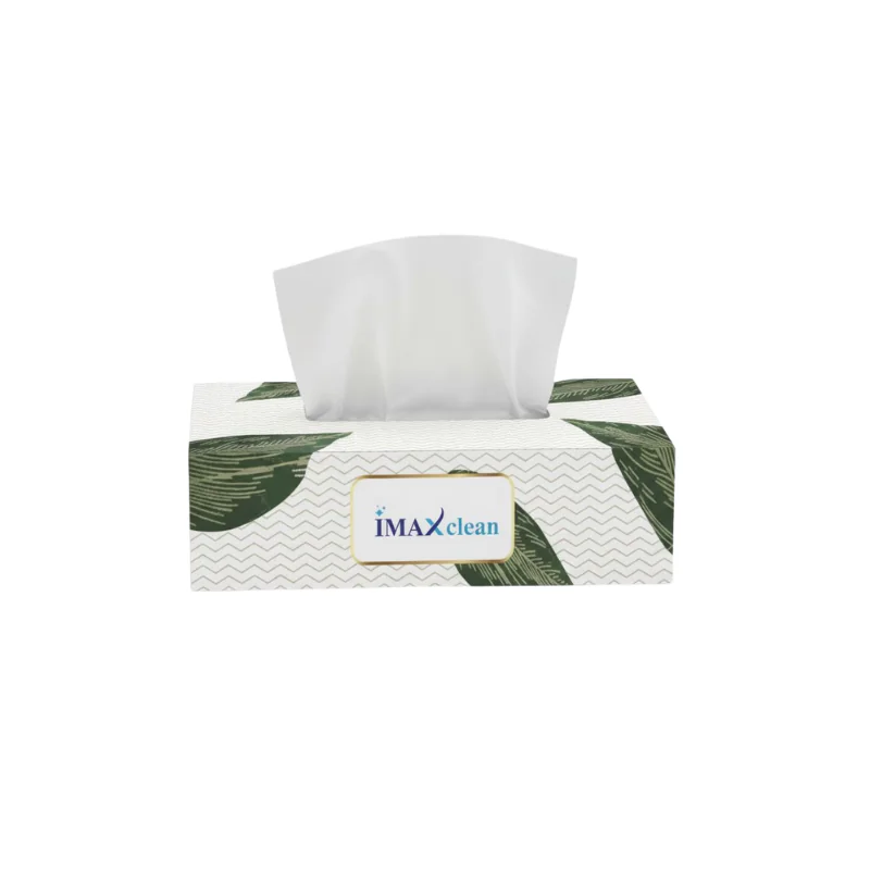 Premium large tissue box with green leaf design by Imaxclean Kuwait