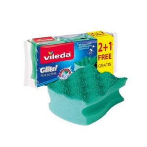 Vileda Pur Active Medium Foam Dishwashing Scourer 3-piece Set - Effective Kitchen Cleaning Tool Kuwait