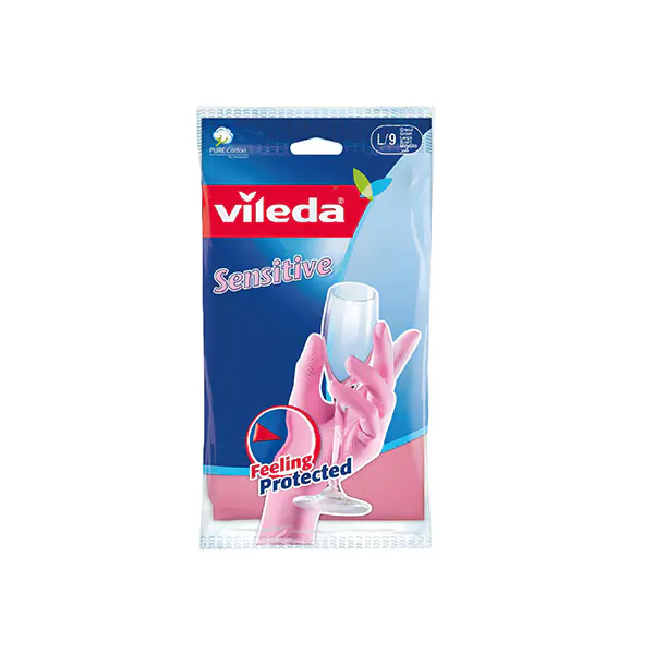 Vileda Sensitive Gloves Large Size - Pink Latex-Free Cleaning Gloves for Sensitive Skin - Buy at Imaxclean Kuwait