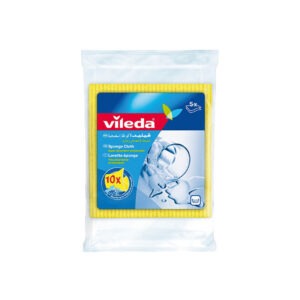 Vileda sponge cloth 5 pieces – super absorbent multi purpose cleaning cloths by Imaxclean Kuwait for kitchen and home surfaces.